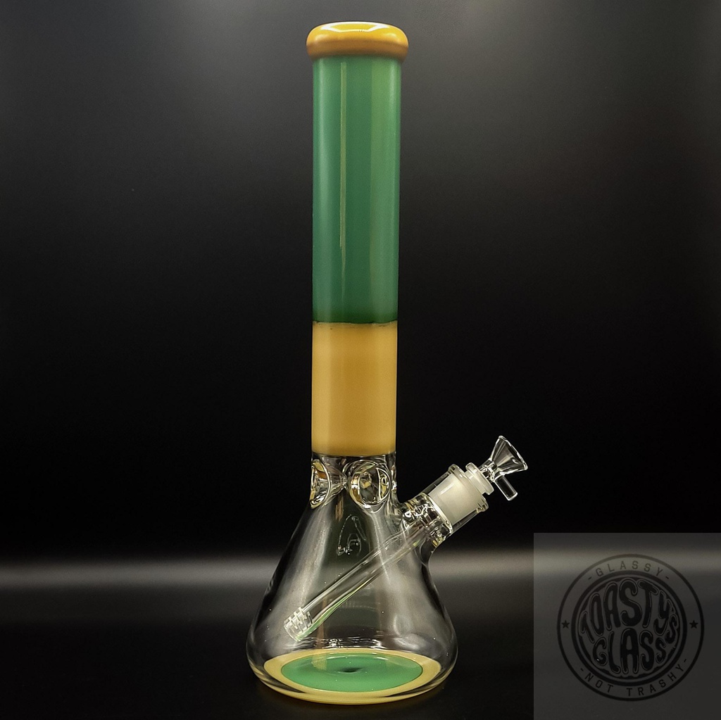 MINT AND YELLOW BEAKER w ICE CATCHER BONG