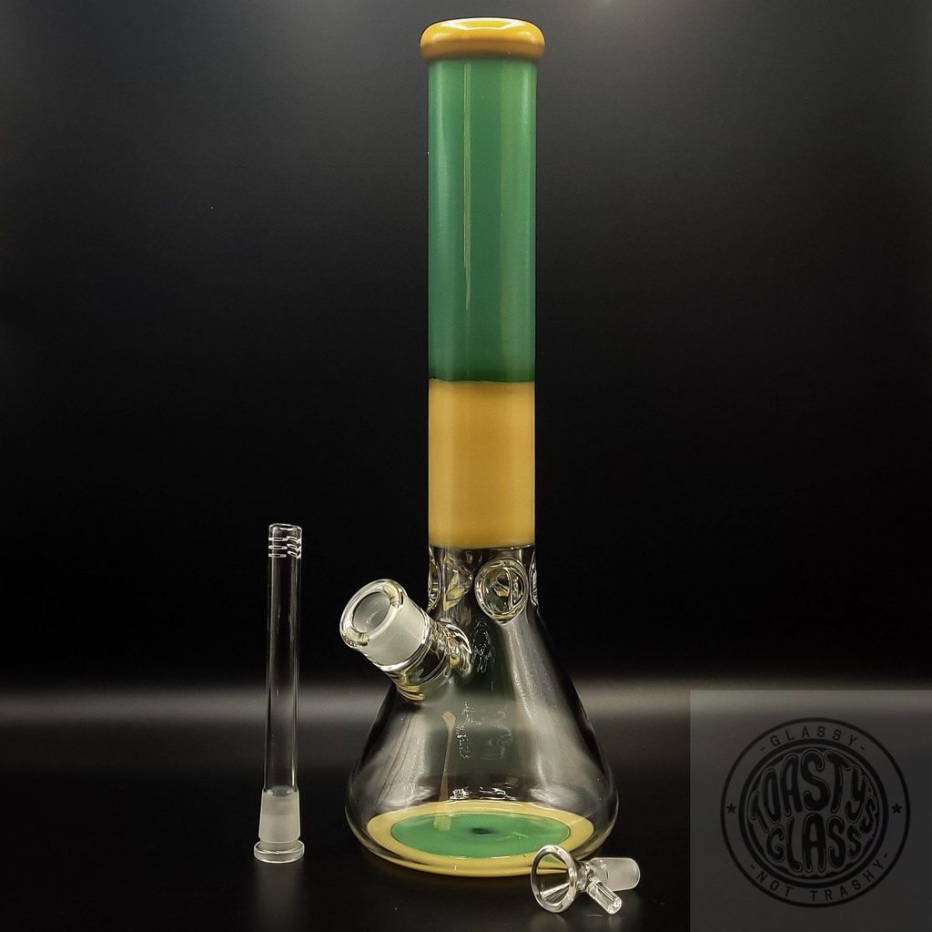 MINT AND YELLOW BEAKER w ICE CATCHER BONG